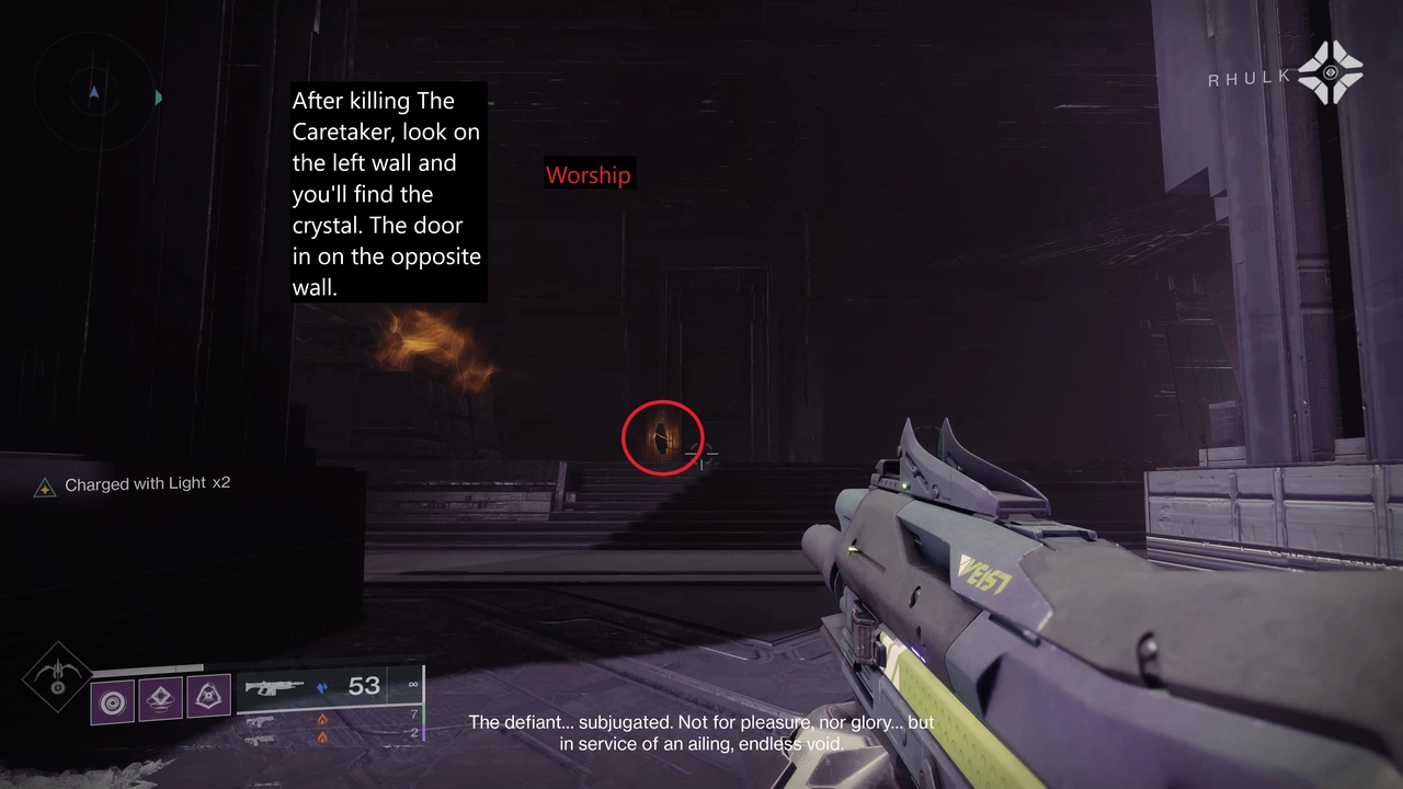Worship Room secret — crystal on left wall after killing The Caretaker