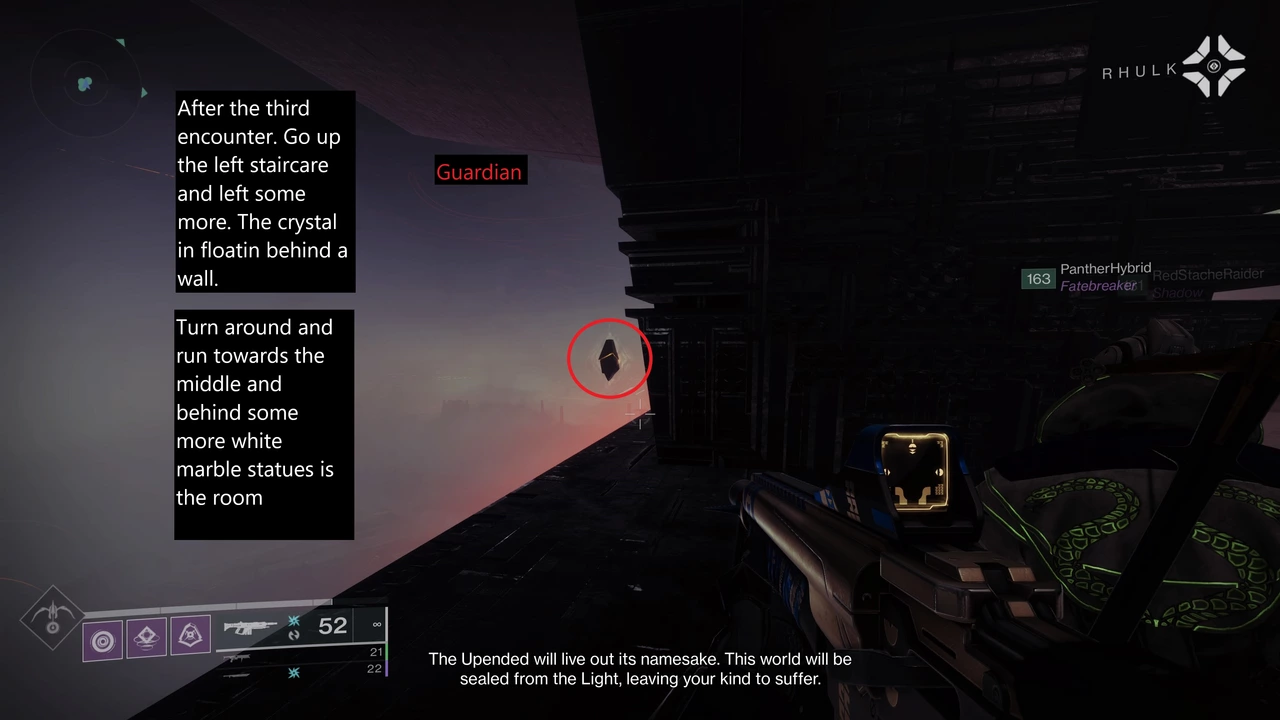 Guardian Room secret — crystal floating behind wall after third encounter left staircase